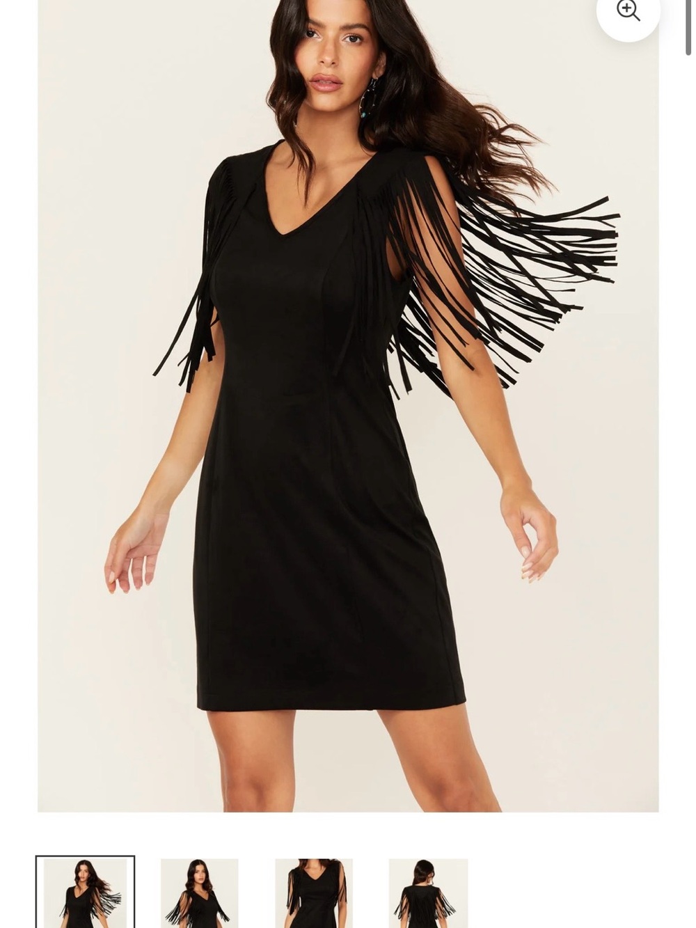 Idyllwind Lady Bird Faux Suede Black Fringe Mini Dress Small
